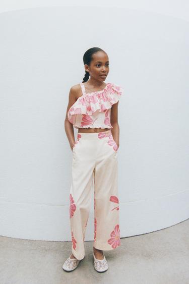 PANTALÓN RECTO FLORES - Rosa de Zara