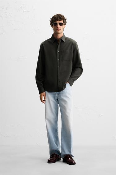 Zara TEXTURED OXFORD SHIRT - Khaki - Image 0