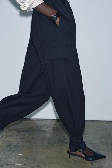 Zara ZW COLLECTION LIMITED EDITION PLEATED CARGO PANTS - Dark navy