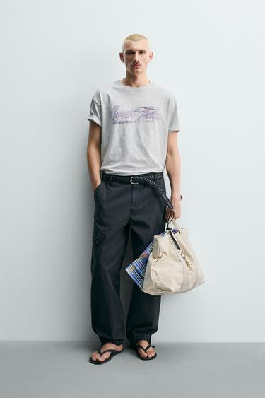 Zara WASHED TEXT PRINT T-SHIRT - Gray marl - Image 0