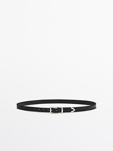 Zara Nappa leather belt with tip detail - Black