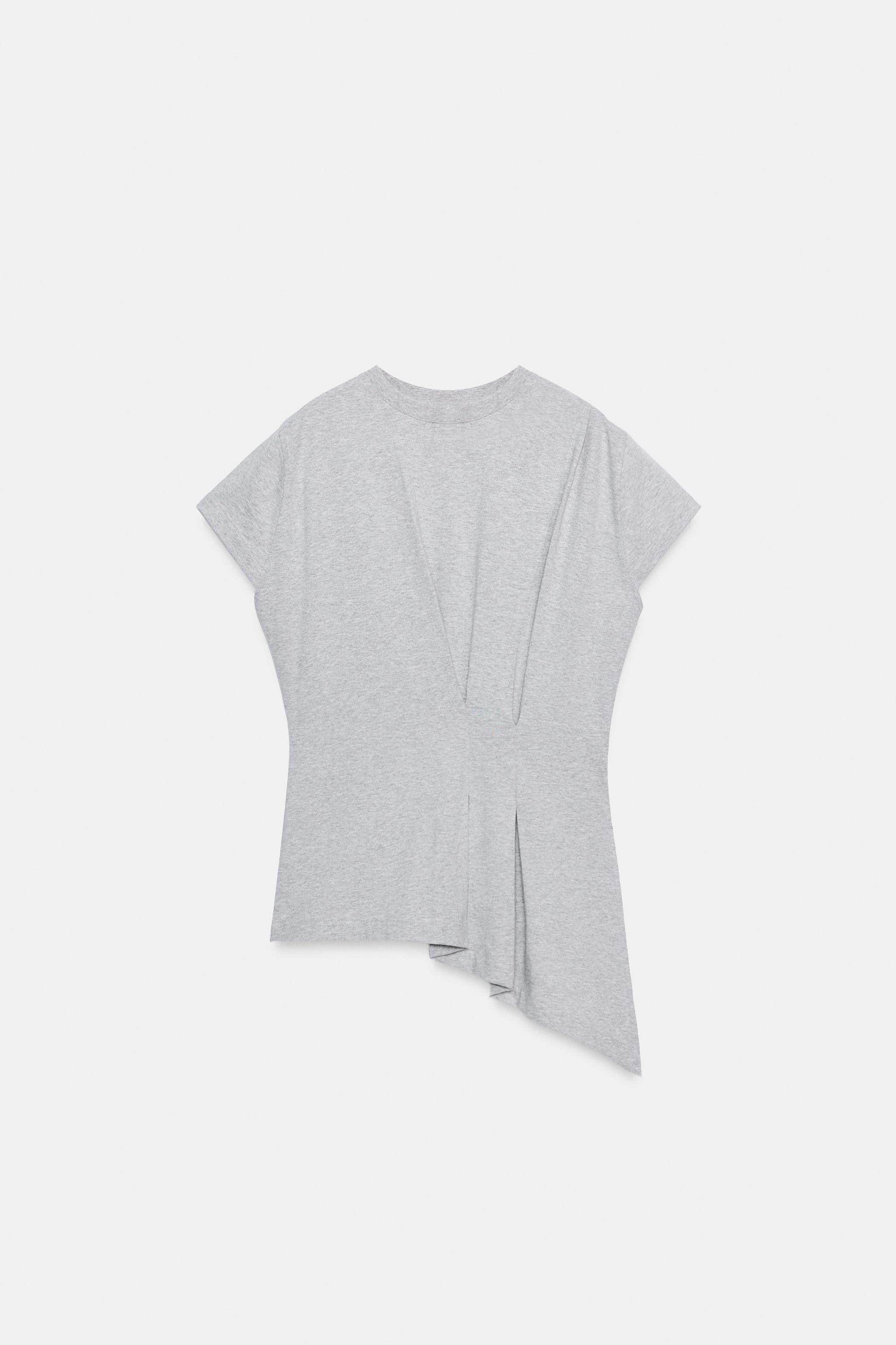 Женские футболки Zara ASYMMETRIC PLEATED T-SHIRT — фото 5