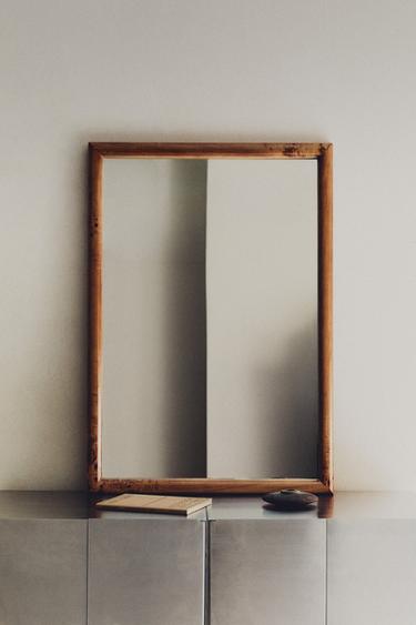 POPLAR WOODEN WALL MIRROR - بني الخاص بـ Zara