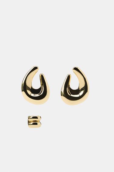LOT DE CRÉOLES OUVERTES ET EARCUFF - Doré de Zara