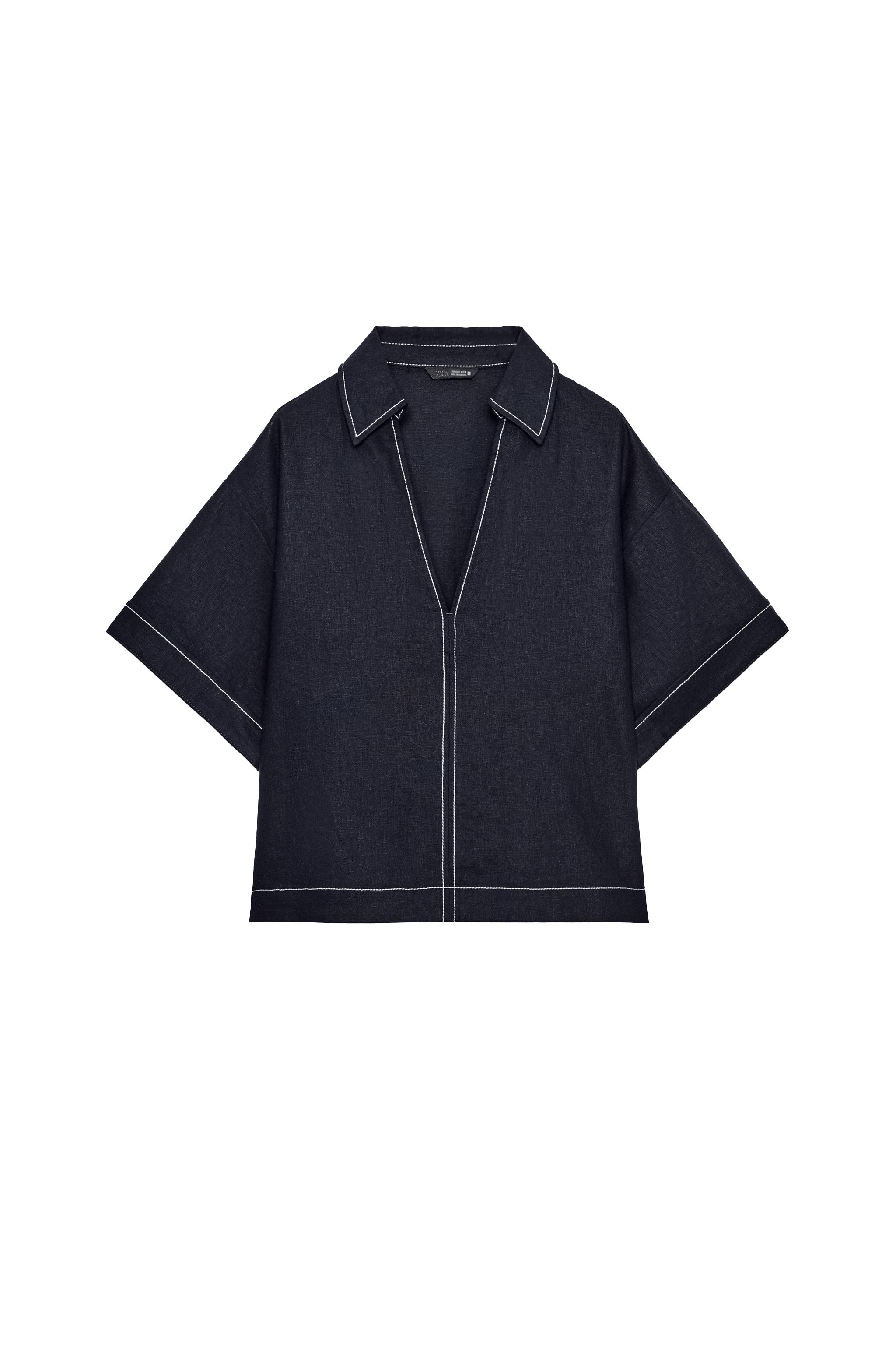 KONTRAST DİKİŞLİ KETEN GÖMLEK