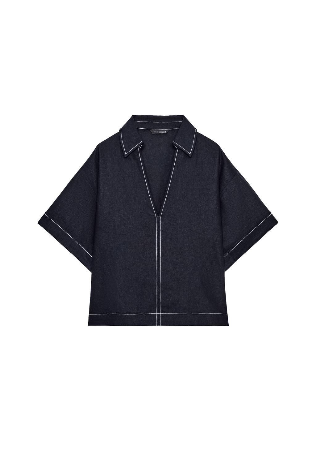 CONTRAST TOPSTITCHED LINEN SHIRT - image 3