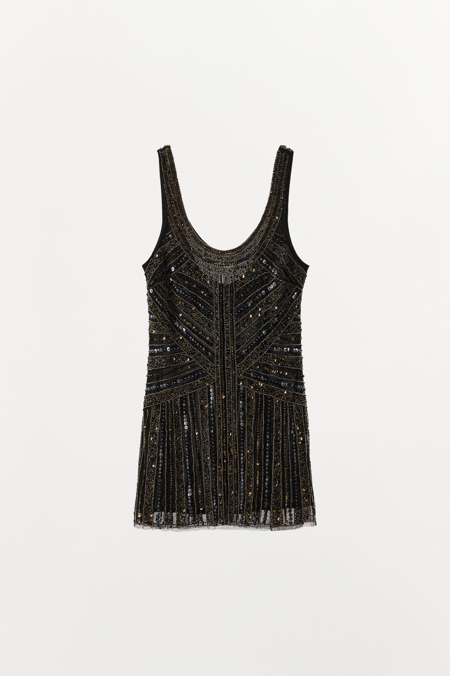 Женское платье Zara Beaded Mini, цвет: Чёрный — фото 4