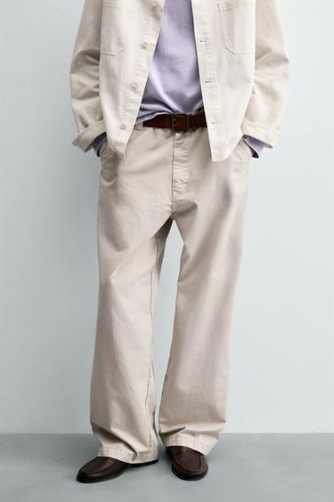 PANTALON CHINO STRAIGHT FIT DÉLAVÉ EFFET VINTAGE - Beige clair de Zara