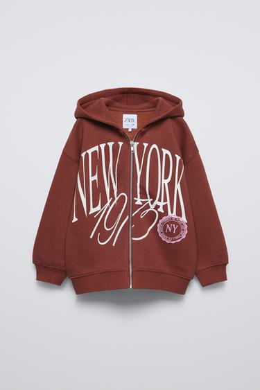 PRINTED ZIP-UP HOODIE - Brown by Zara