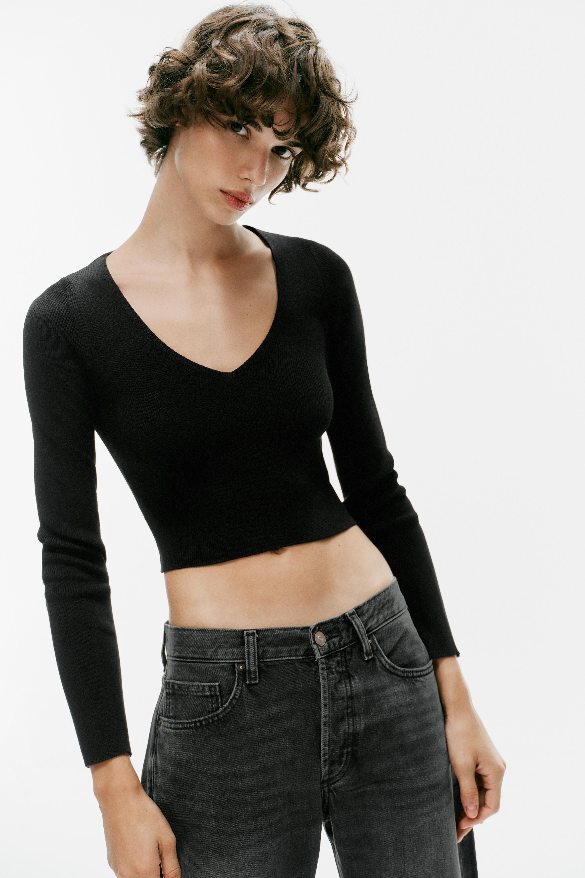 KNIT CROSSED BACK TOP — Black