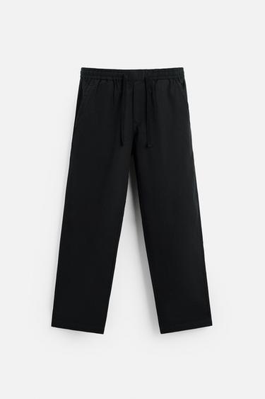 COTTON-LINEN RELAXED FIT TROUSERS - Black by Zara