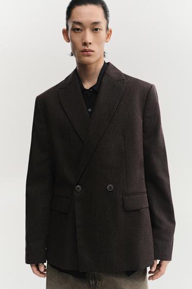 DOUBLE-BREASTED WOOL BLEND SUIT BLAZER - brown vigore by Zara