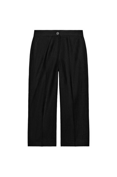 Zara LINEN-BLEND CULOTTE PANTS - Black