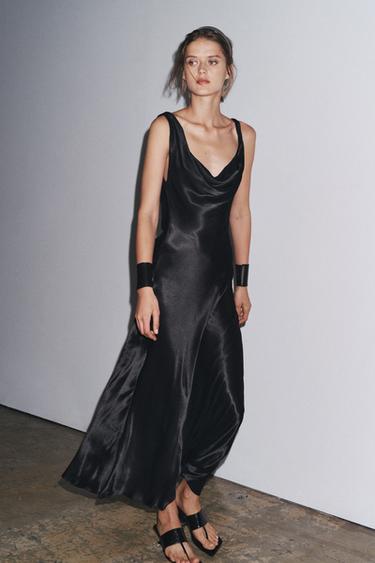 Zara ZW COLLECTION SATIN LONG DRESS - Black
