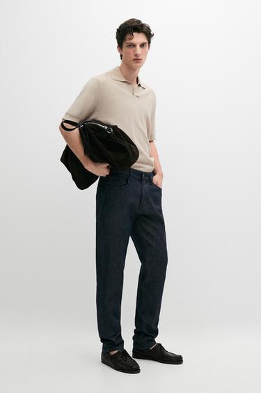 Zara Lightweight tapered fit denim-effect trousers - Navy blue - Image 0