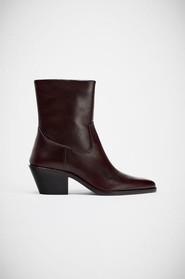BOTÍN COWBOY PIEL - Rojo Burdeos de Zara