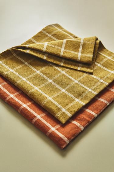 PACK OF REGULAR CHECK COTTON TEA TOWELS (PACK OF 2) - Green by Zara