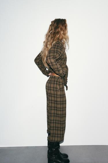 PANTALON BOUFFANT À CARREAUX - Marron clair de Zara - Image 2