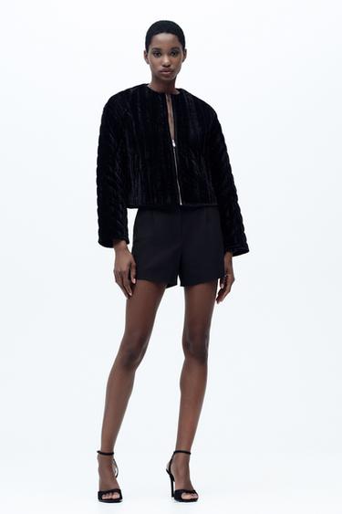 QUILTED VELVET JACKET - Black by Zara - Image 0