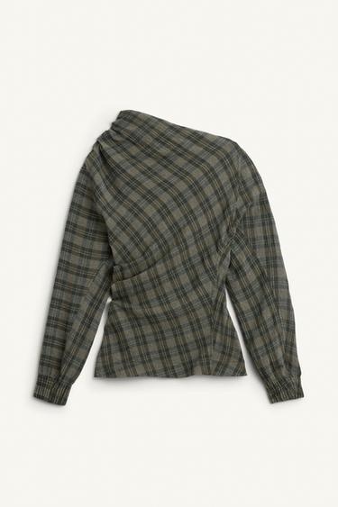 Zara DRPD CHCK WL TP - Gray green