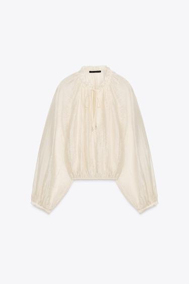 FLOWING BLOUSE WITH PUFF SLEEVES - Ecru by Zara