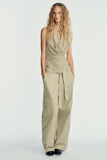 VOLUME CARGO TROUSERS - Light khaki by Zara
