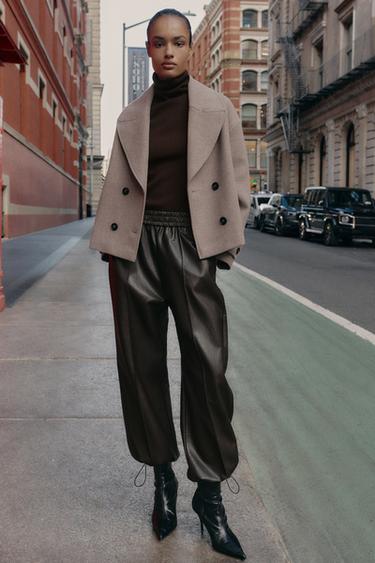 FAUX LEATHER TROUSERS - Dark brown by Zara