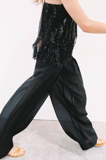 ПОЛУПРОЗРАЧНЫЕ ШИРОКИЕ БРЮКИ — ЧЕРНЫЙ от Zara