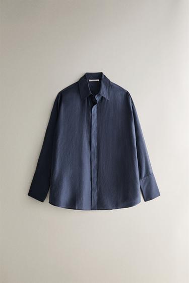 قميص مقاس كبير شبه شفاف - أزرق وسط الخاص بـ Zara