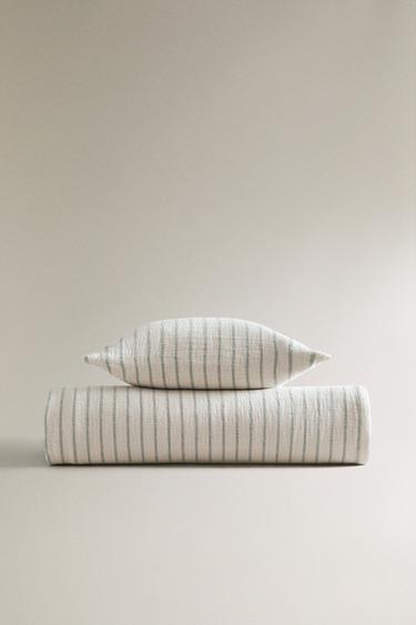 CHILDREN'S STRIPED MUSLIN BEDSPREAD - Green / Blue by Zara