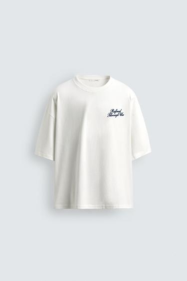 Zara RELAXED FIT TEXT PRINT T-SHIRT - White