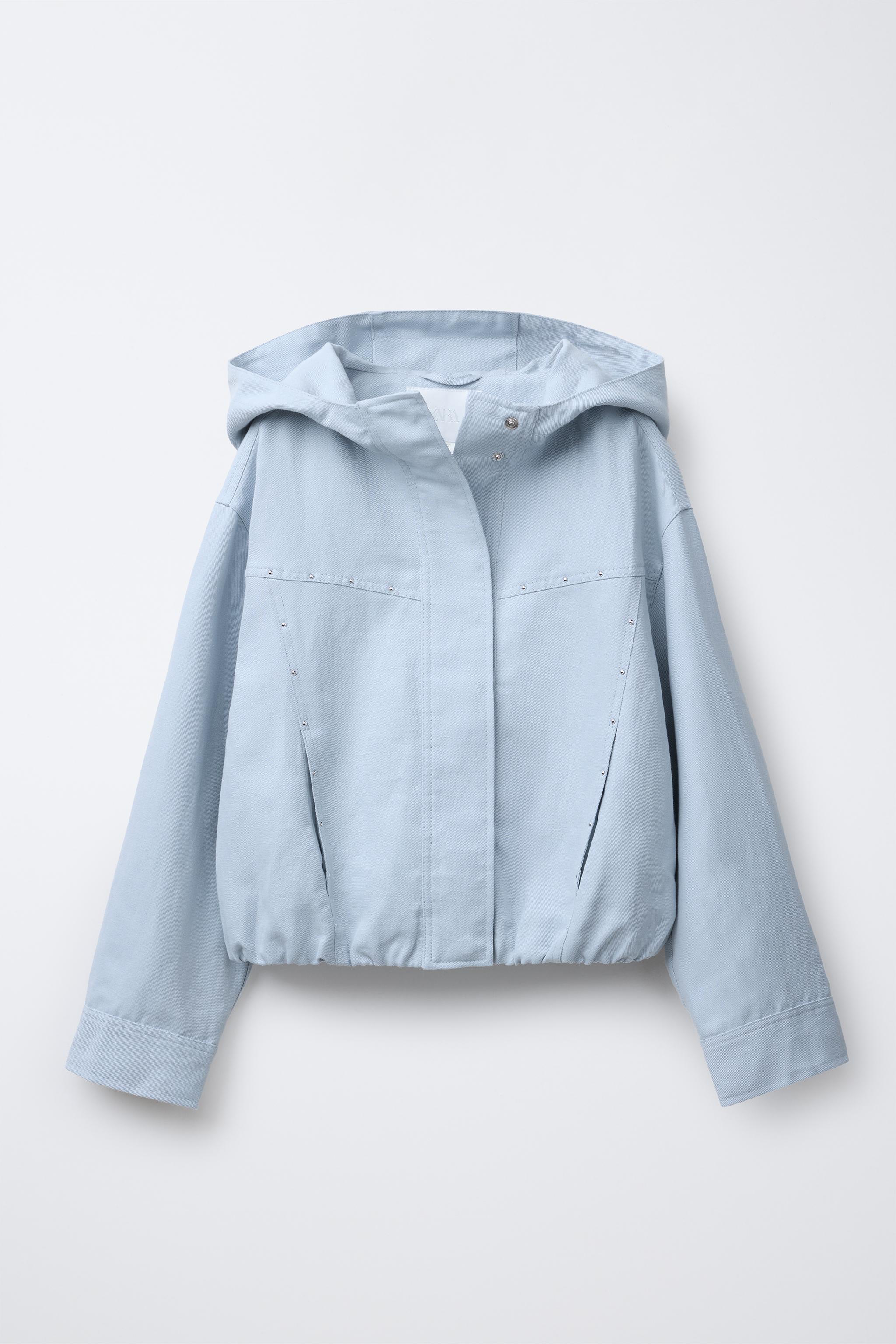 LINEN STUDDED JACKET - Sky blue | ZARA Georgia