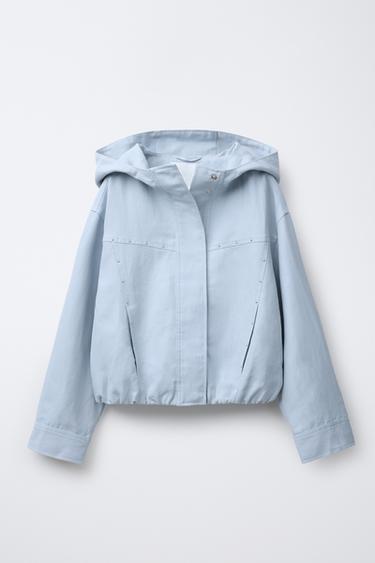 Zara LINEN STUDDED JACKET - Sky blue - Image 0