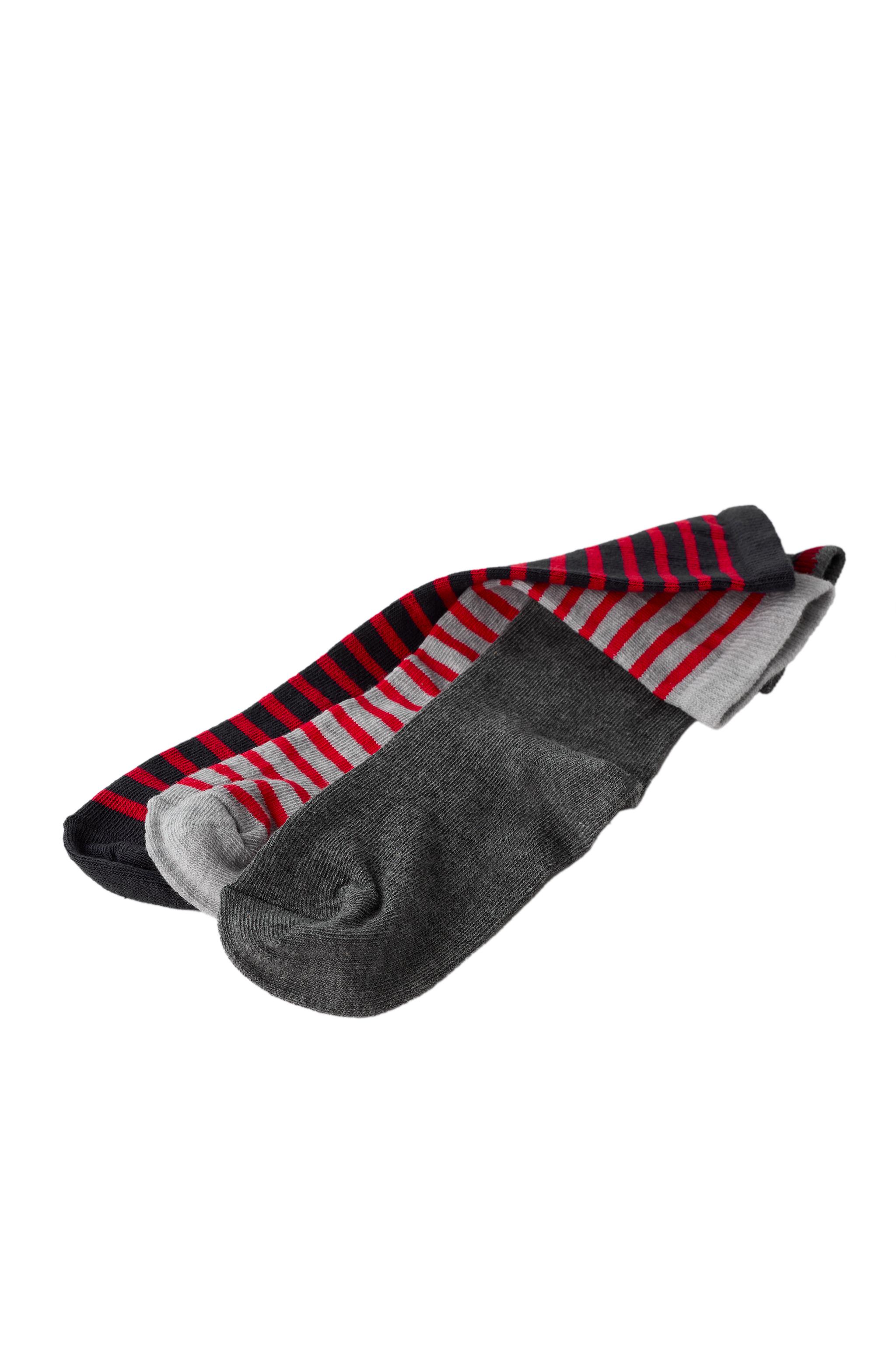 STRIPED AND SOLID MID-CALF SOCKS THREE-PACK