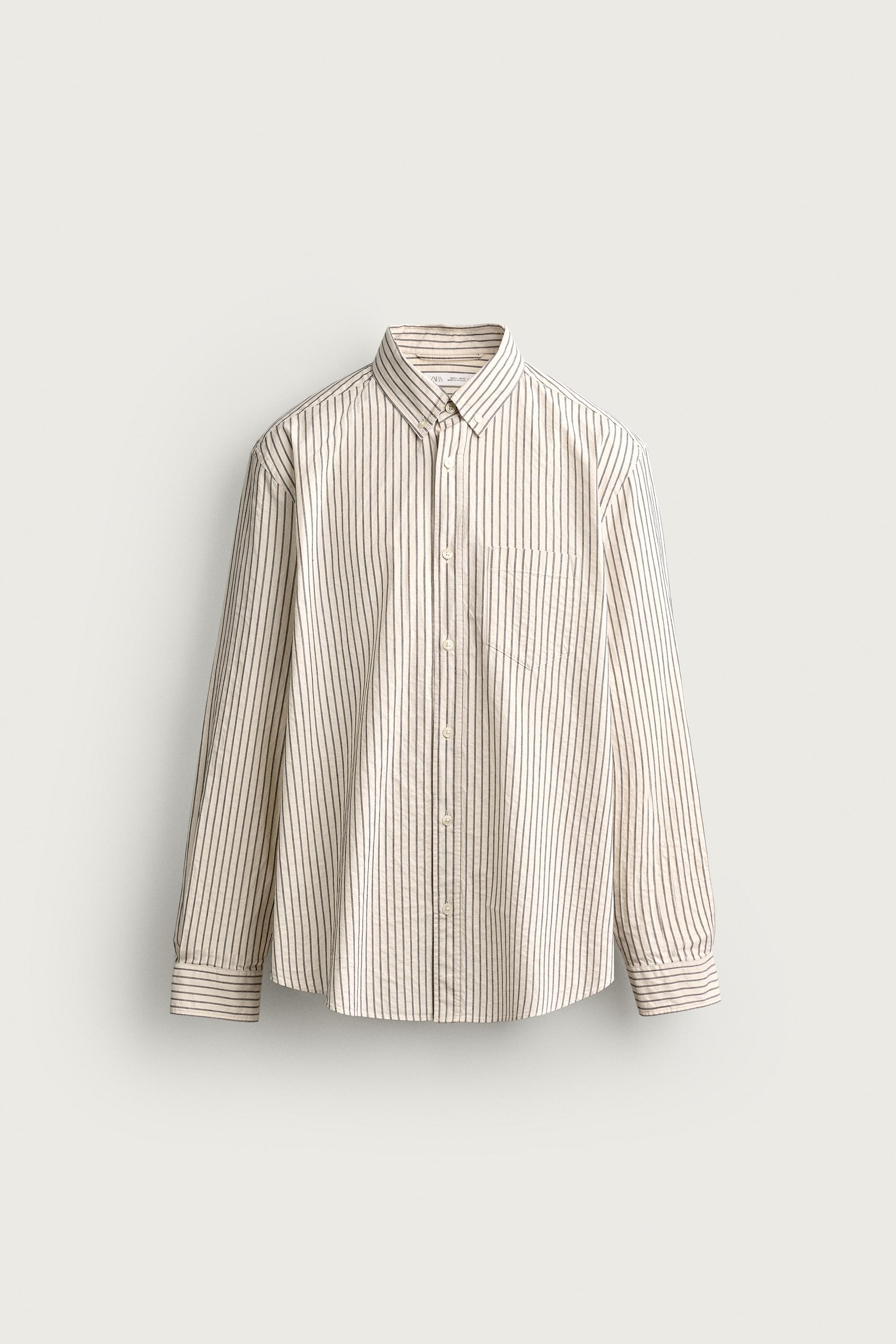 STRIPED RELAXED FIT SHIRT — Ecru / Black