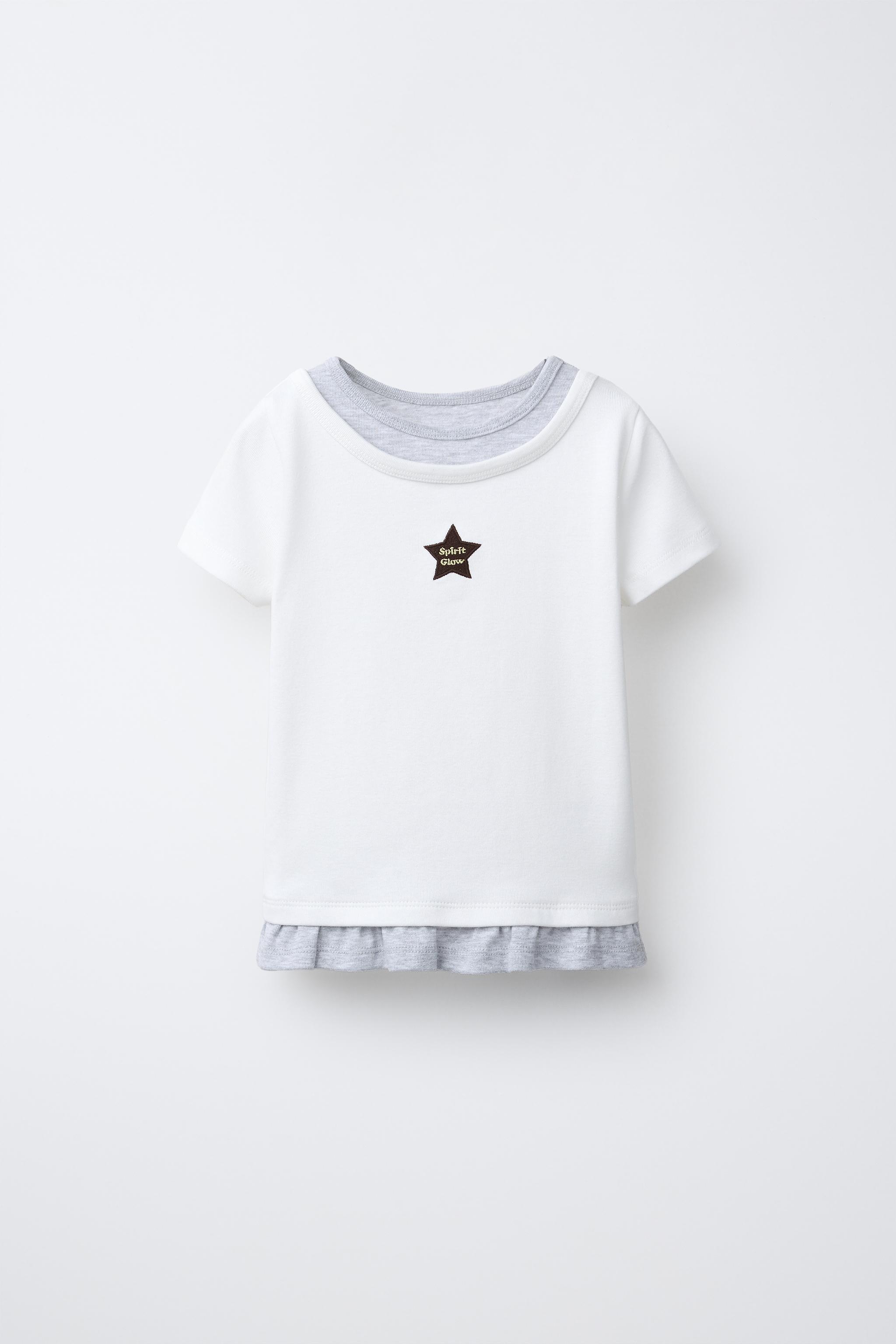 EMBROIDERED STAR DOUBLE COLLAR T-SHIRT - White | ZARA United States