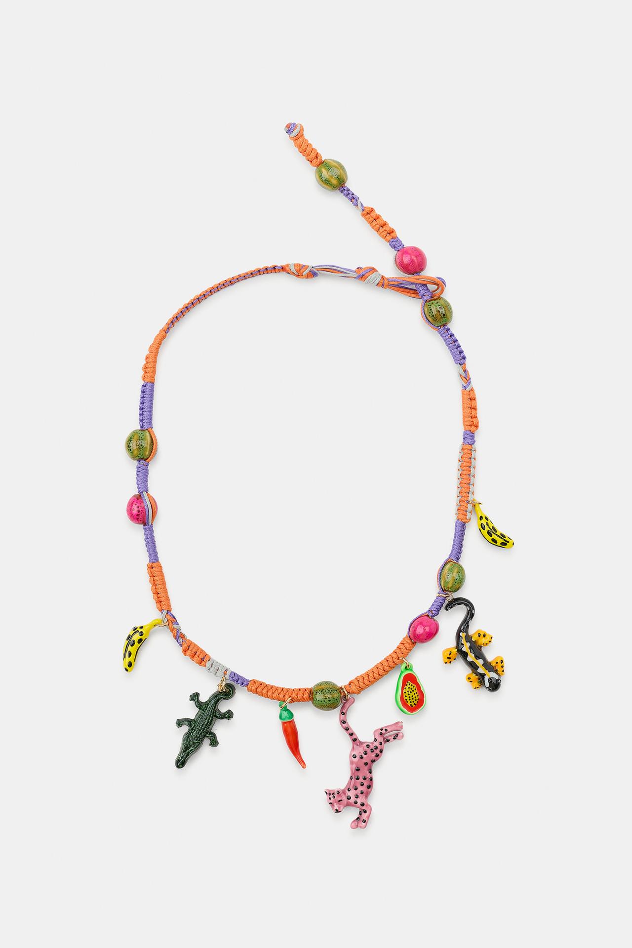 CROCODILE CHARM CORD NECKLACE — Multicolored