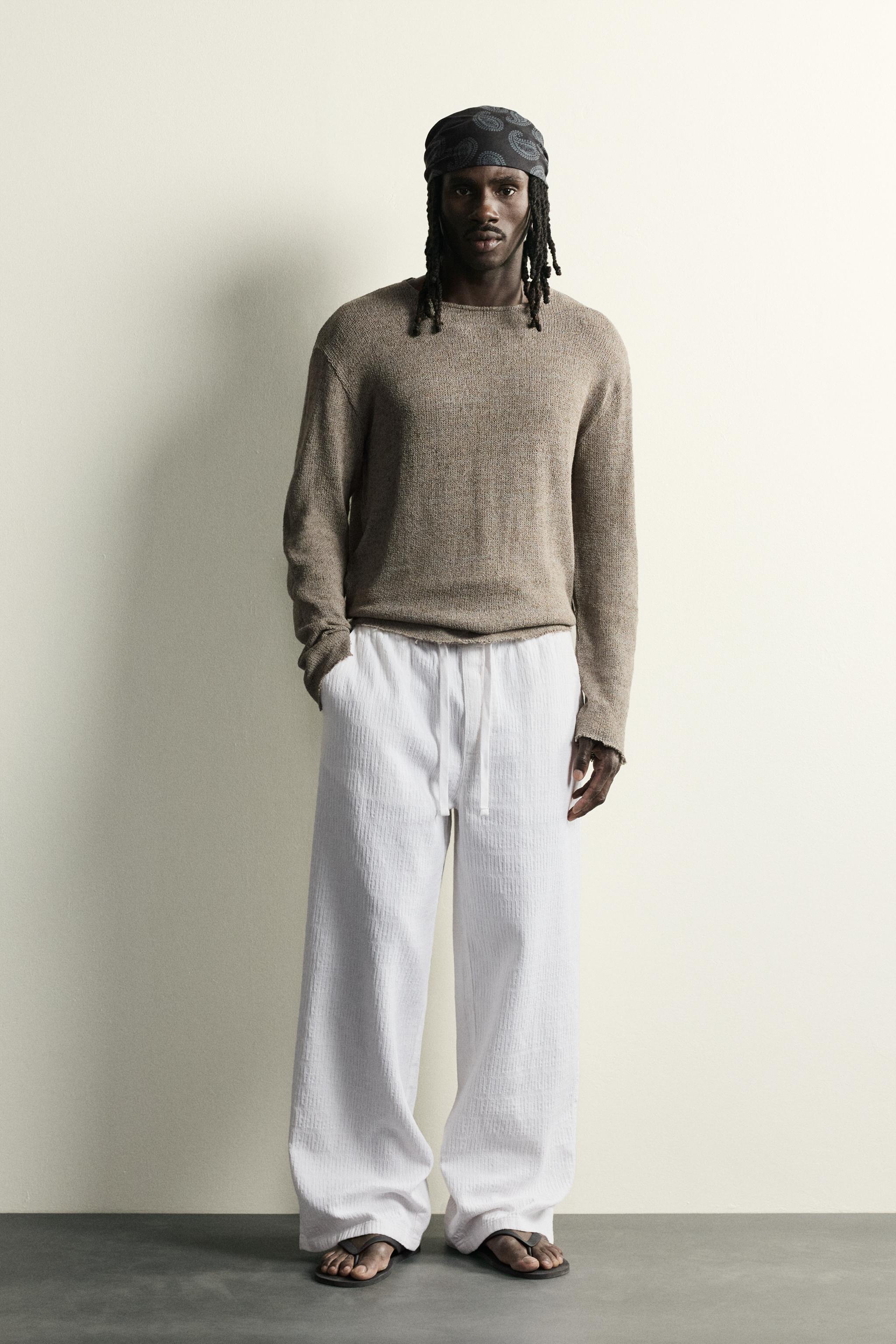 WASHED JACQUARD RELAXED FIT PANTS - White | ZARA United States