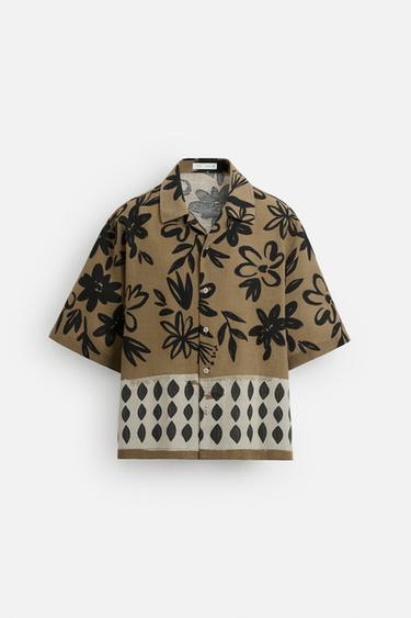 Zara FLORAL PRINT SHIRT - taupe brown