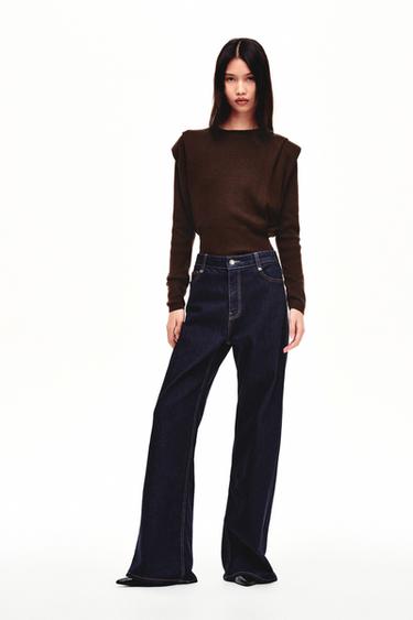 KNIT JUMPER WITH SHOULDER PADS - Brown by Zara