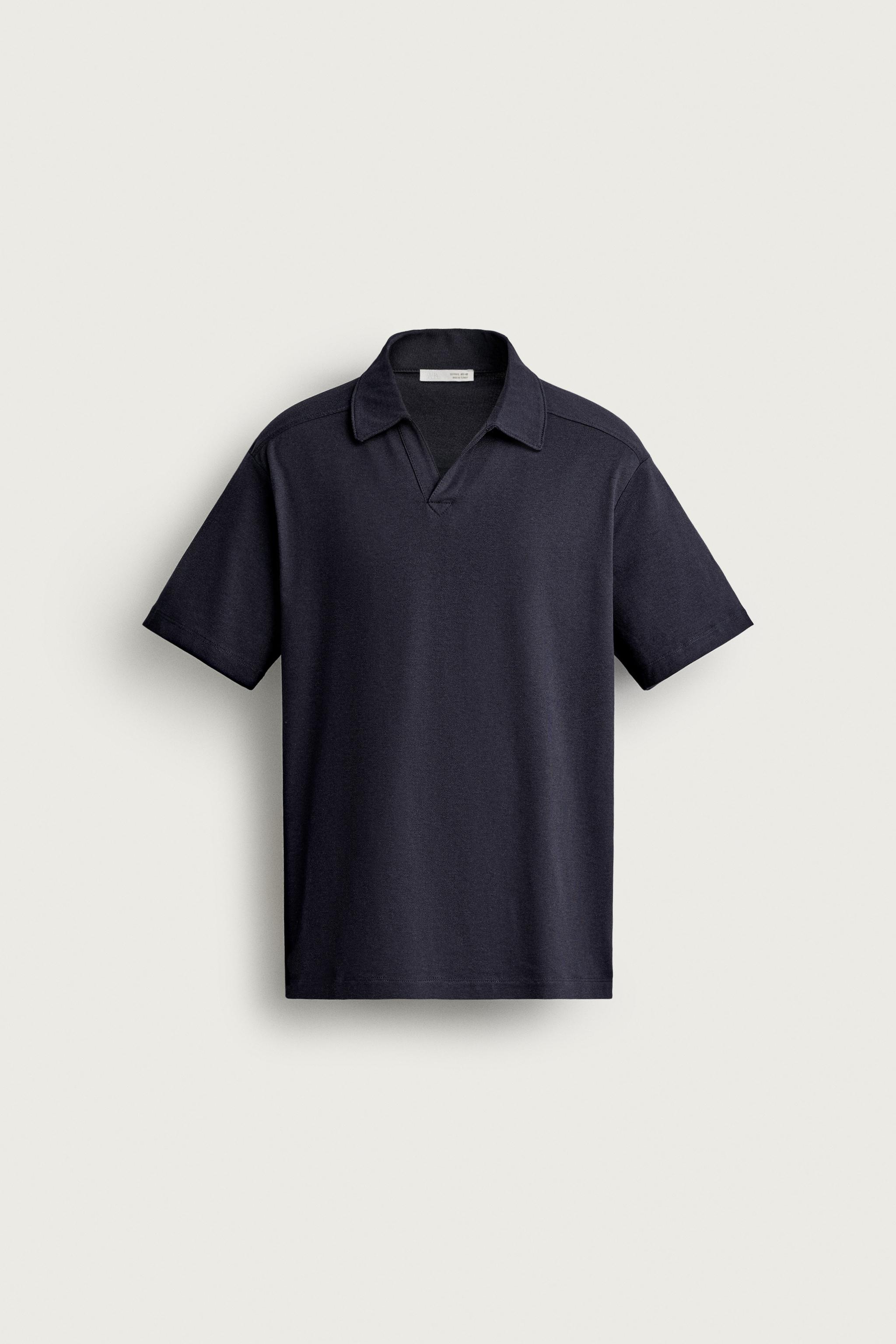 REGULAR FIT STRIPED FLOWY POLO — Navy blue