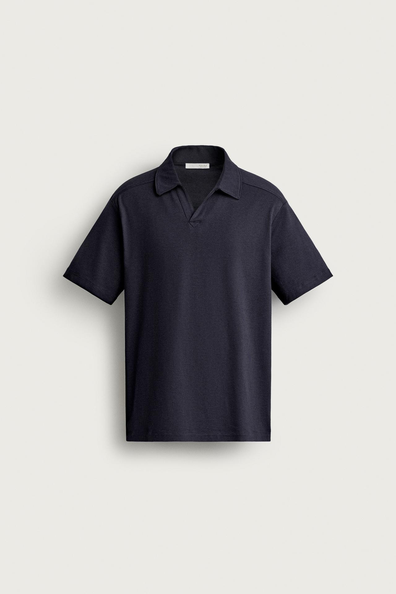 STRIPED REGULAR FIT FLOWY POLO POLO SHIRT — Navy blue