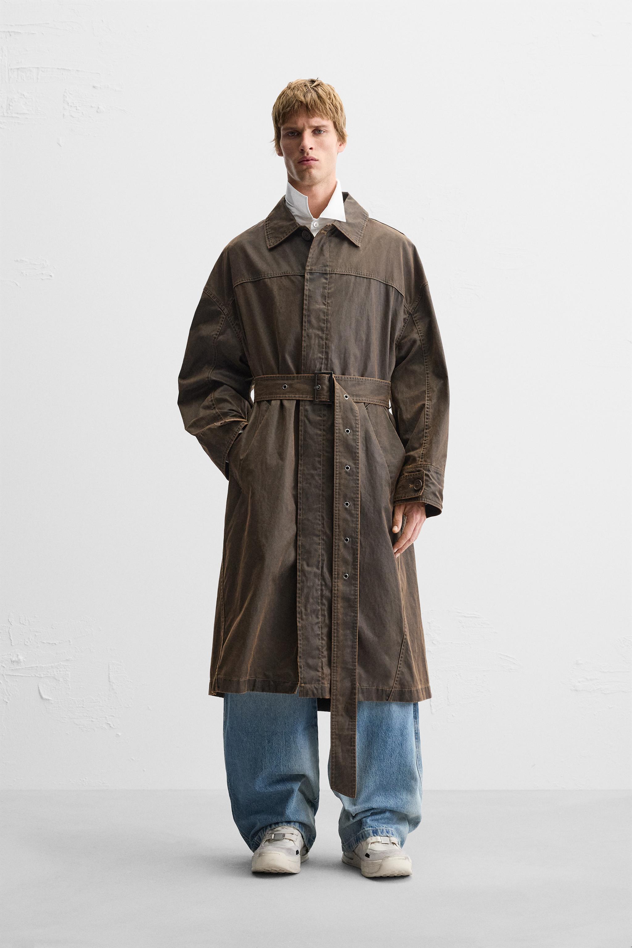 Zara Waxed Finish Washed Coat Brown Men