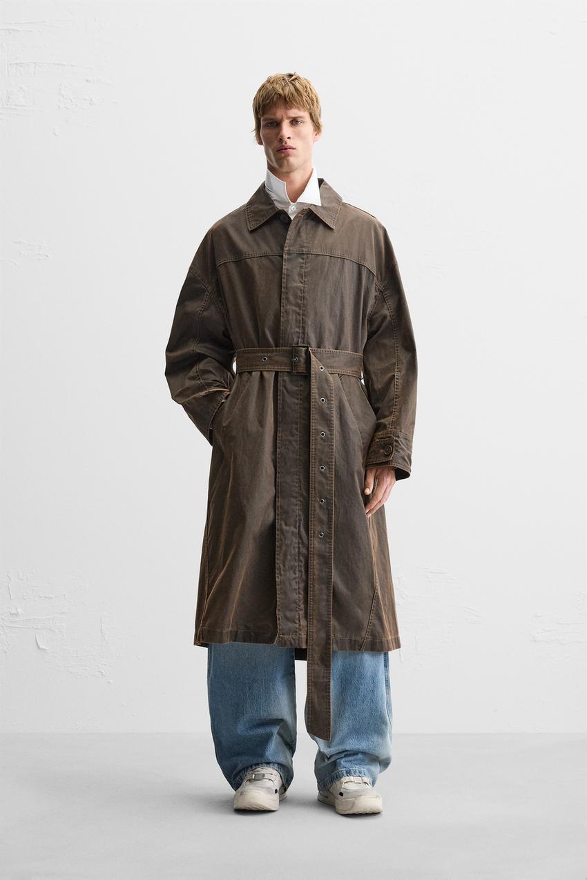 WAXED-FINISH WASHED COAT - Brown | ZARA Turkey