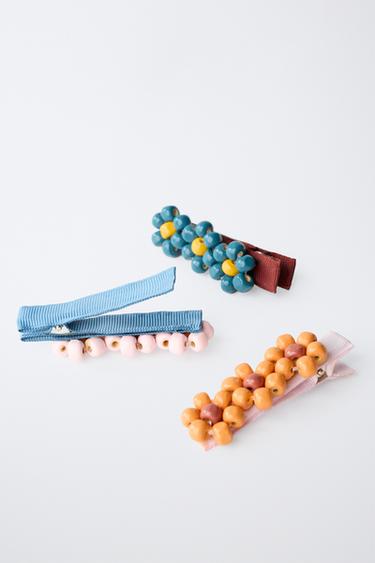Zara THREE-PACK FLORAL HAIR CLIPS - Multicolored