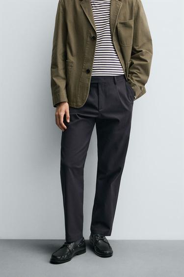 PLEATED CHINO TROUSERS - Navy blue by Zara
