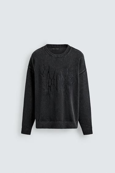 WASHED EMBROIDERED SWEATER - Black by Zara