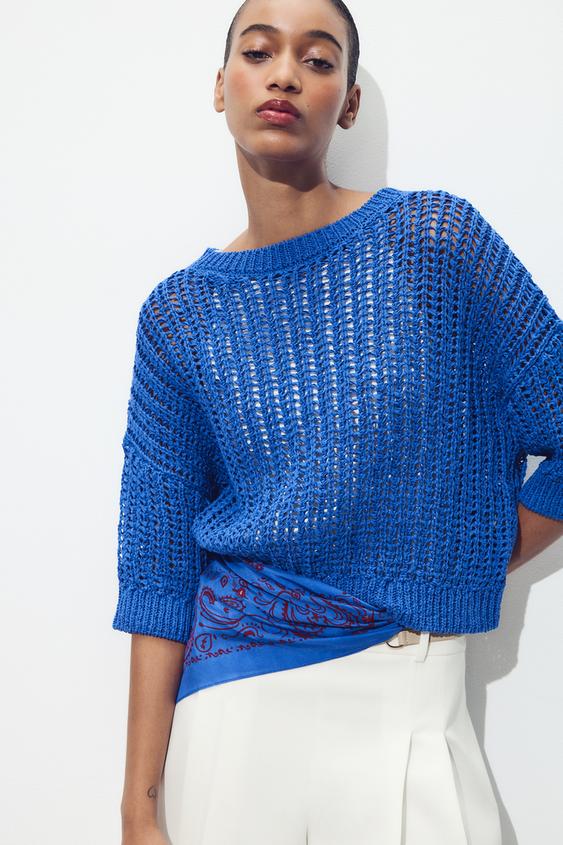 ÚPLETOVÝ SVETR S FRANCOUZSKÝMI RUKÁVY - Namodralá od Zara - Obrázek 1