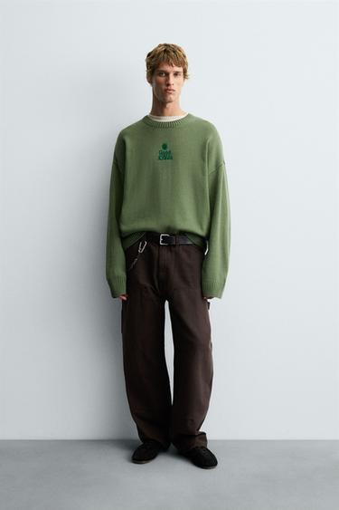 Zara PRINTED BOXY FIT SWEATER - Green - Image 0