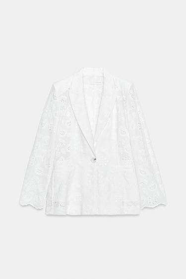 VESTE AJUSTÉE ÉPAULETTES BRODERIES AJOURÉES - Blanc de Zara